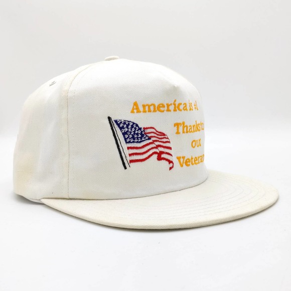 America is #1 Thanks to our Veterans Snapback Trucker Hat Army Military White - Picture 3 of 9